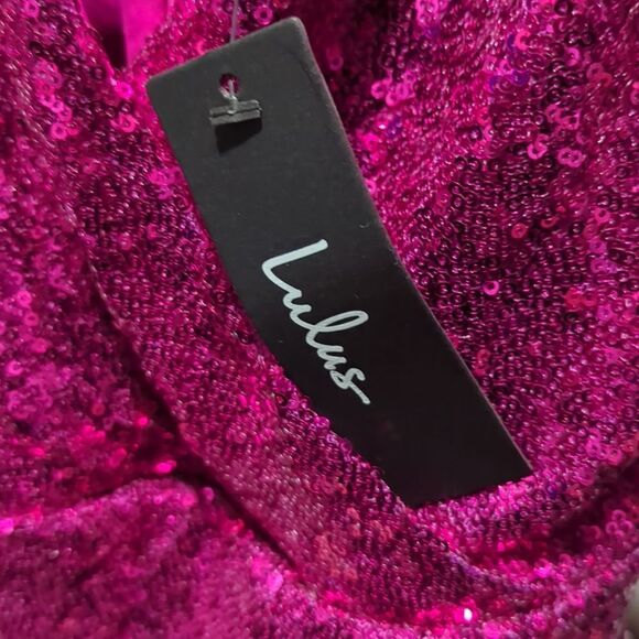 Lulus Sleeveless Hot Pink Hilaria Knit Sequin Mini Wrap Surplice Dress Women's M - Picture 10 of 11